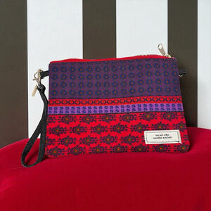 Natural Life Red Purple Patterned Zip Clutch Wristlet